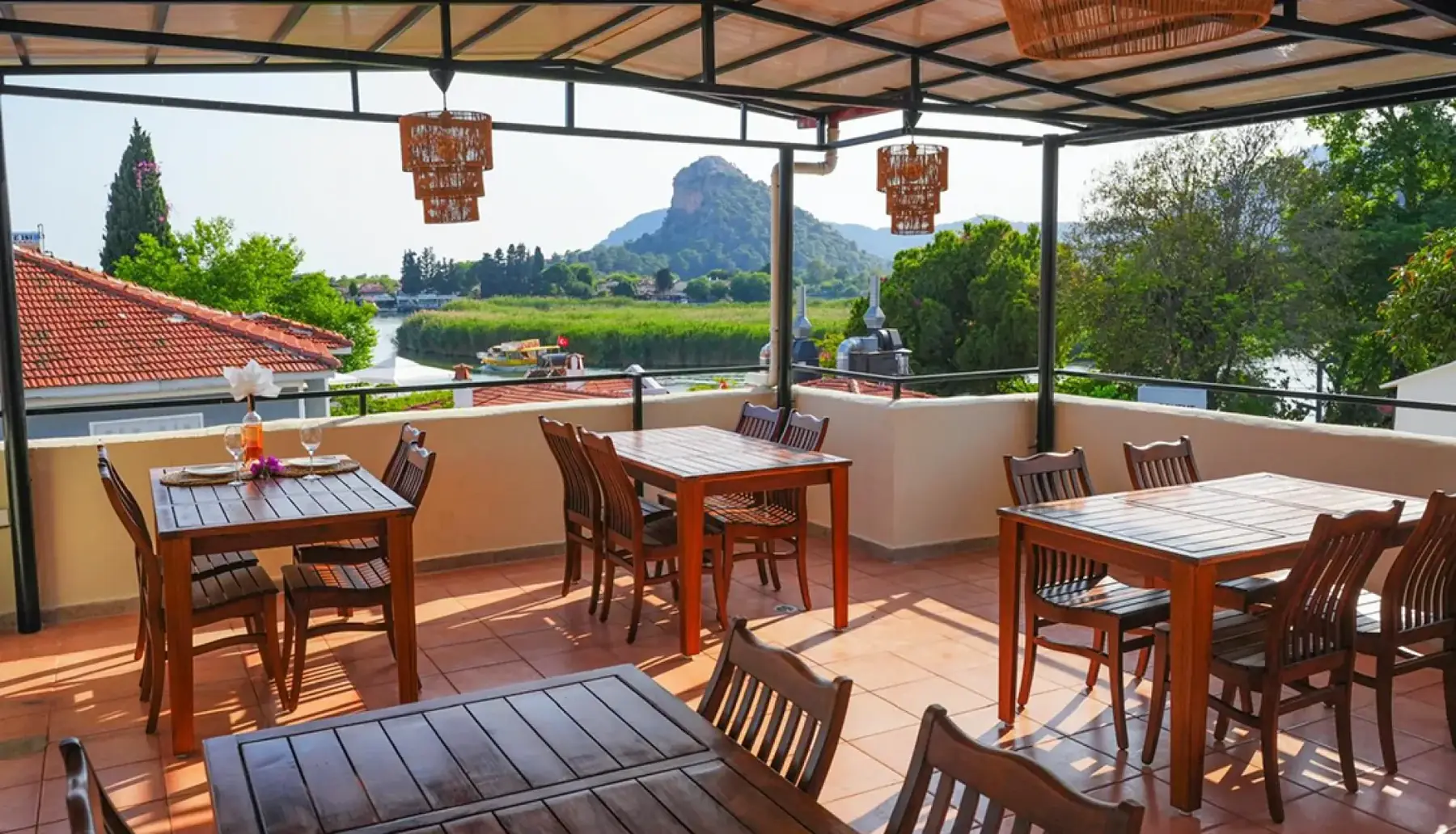 The terrace and the view over the Dalyan channel